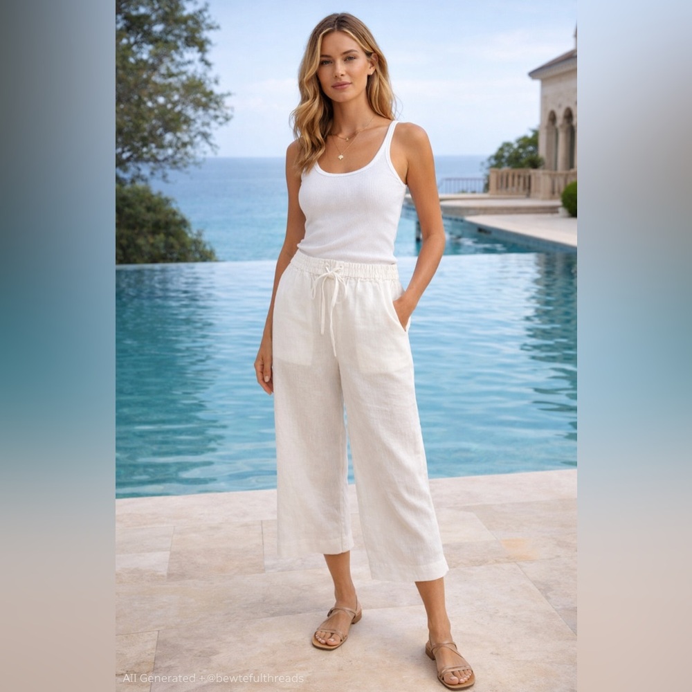 James Perse Size 2 (Fits US Small–Medium) White Linen Cropped Pants